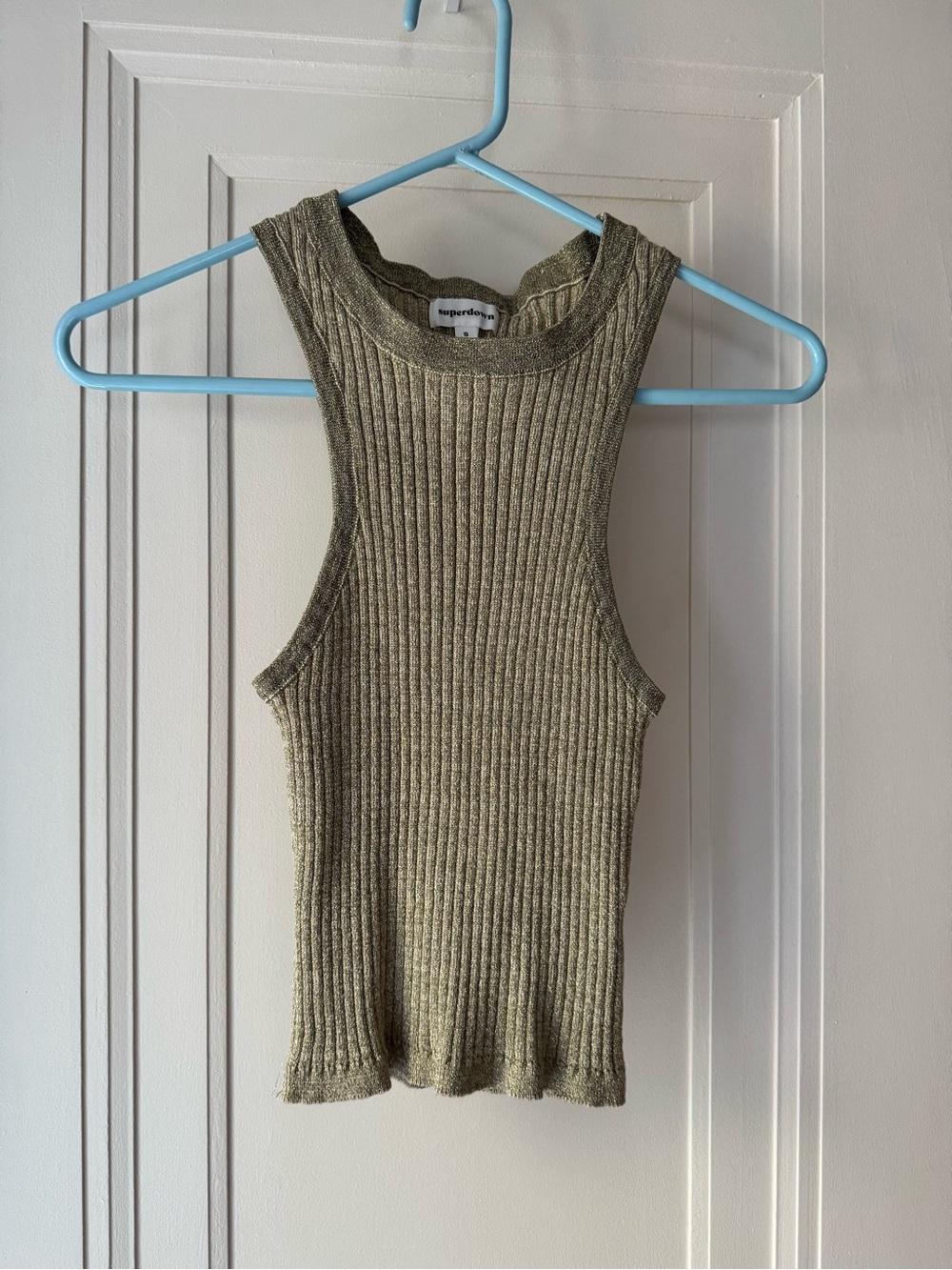 Superdown Gold Ribbed Knit Racerback Tank Top